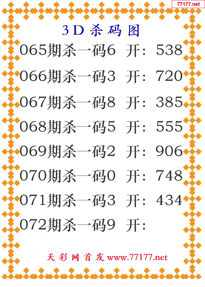 第25年072期3d杀码图
