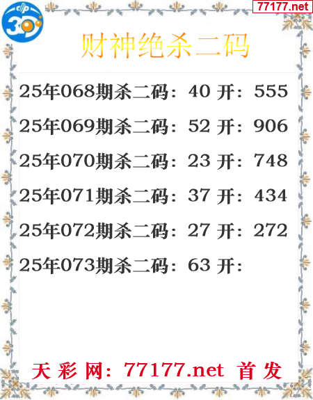 财运图25年073期3d财神杀码图