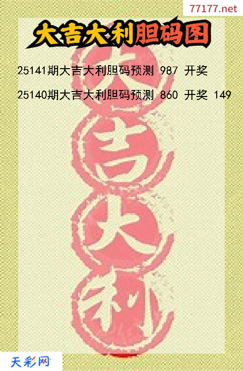 3d大吉大利第25140期胆码图