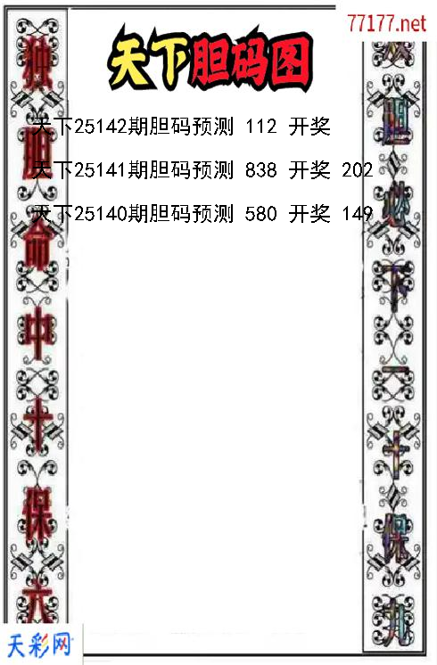 天下第25141期福彩3d胆码图