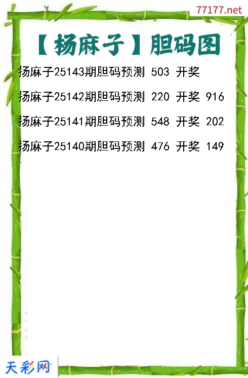 扬麻子第25142期3d胆码图