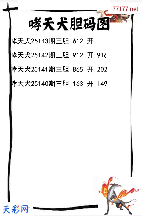 哮天犬第25142期3d胆码图