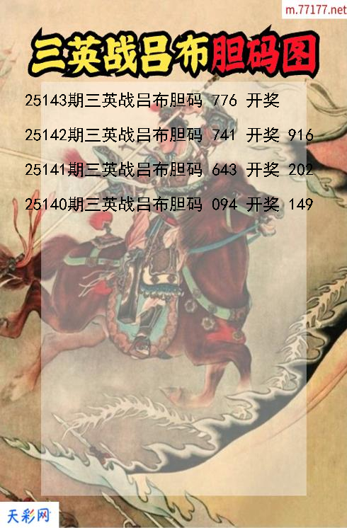 三英战吕布第25142期福彩3d胆码图