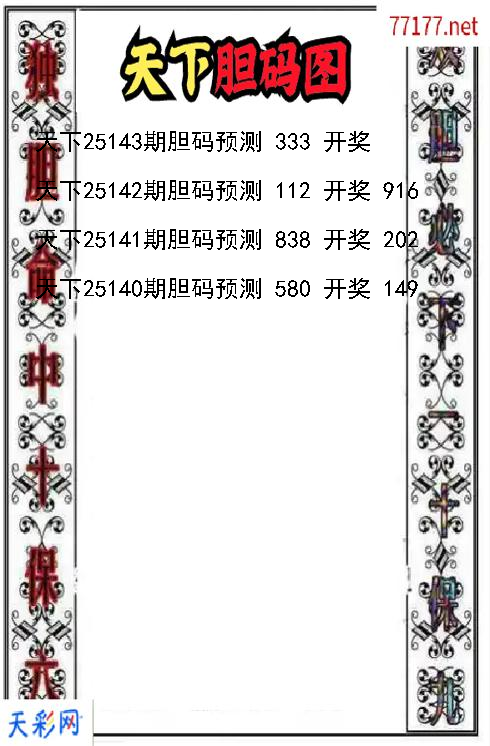 天下第25142期福彩3d胆码图
