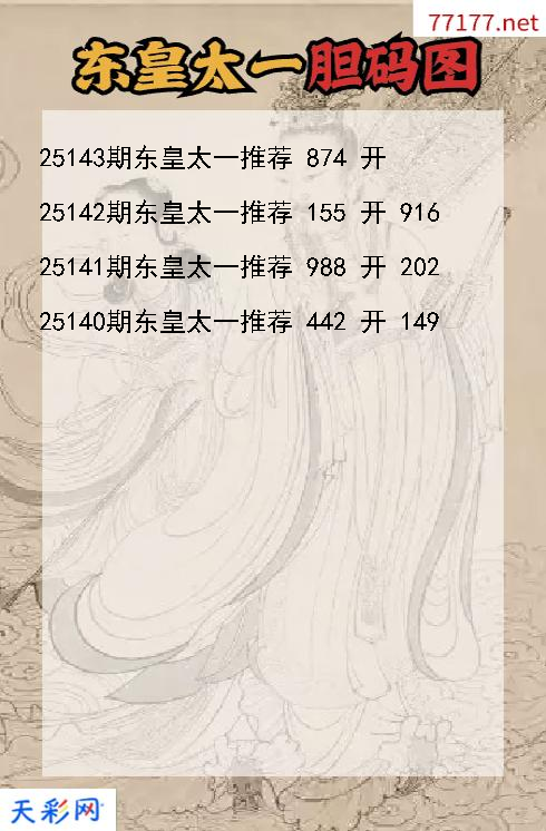 3d第25142期东皇太一胆码图