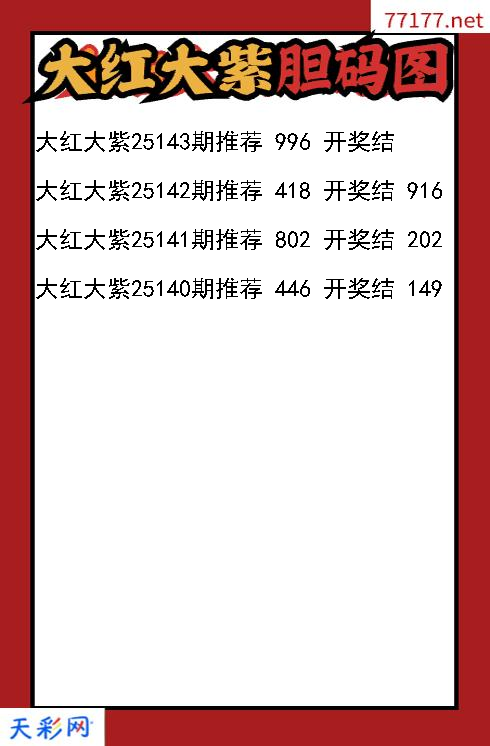 福彩3d第25142期大红大紫胆码图