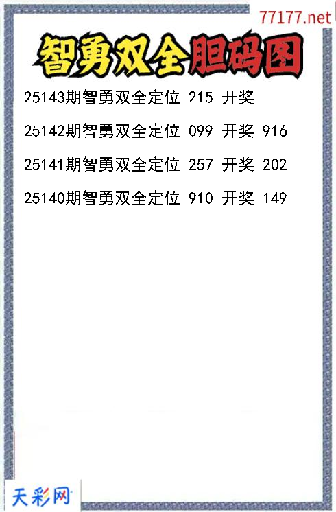 福彩3d第25142期智勇双全胆码图