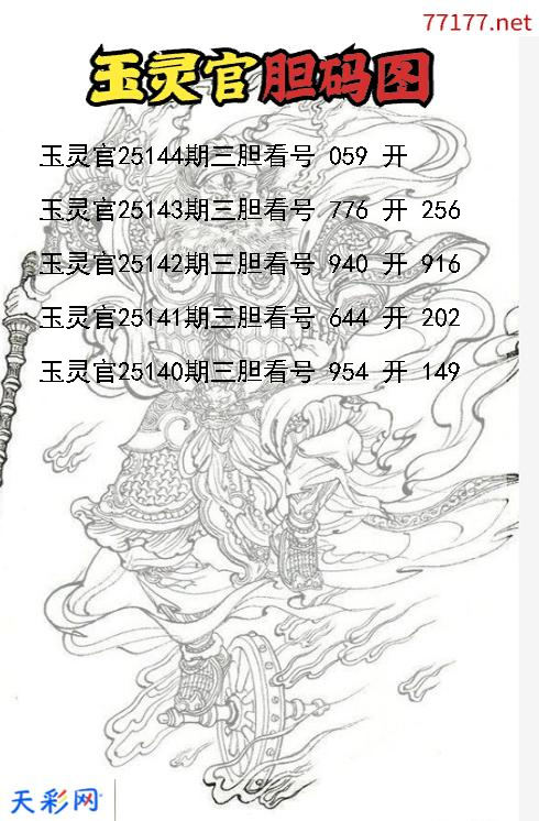 玉灵官第25143期3d胆码图