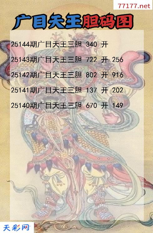 广目天王25143期3d胆码图