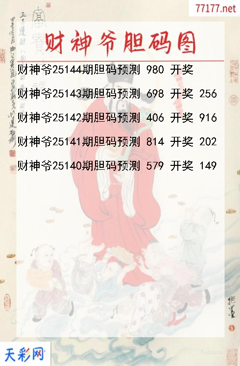 3d第25143期财神爷胆码图