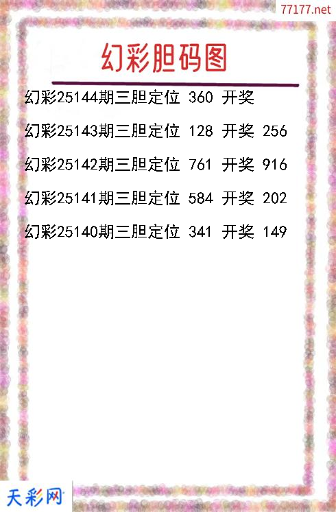 第25143期福彩3d幻彩胆码图