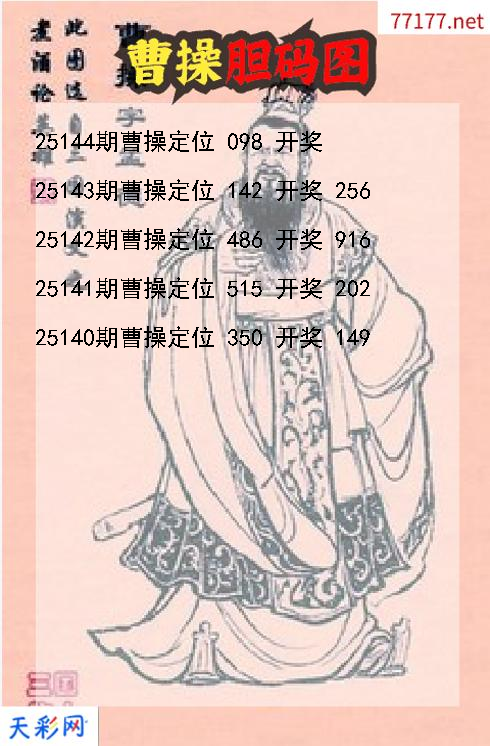 曹操第25143期3d胆码图