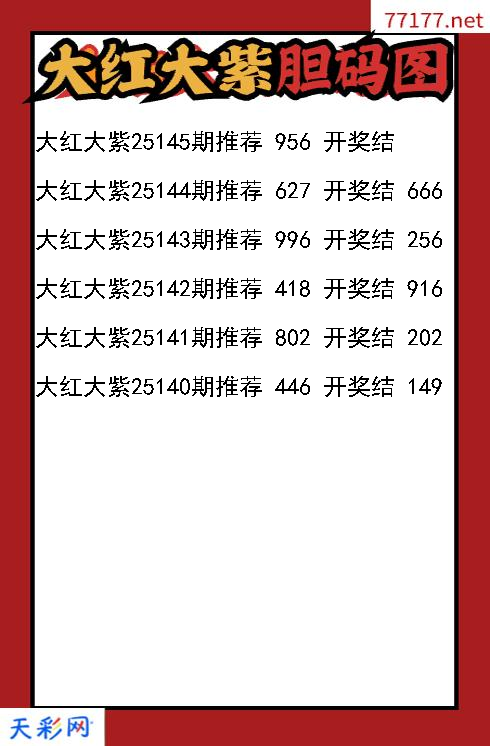 福彩3d第25144期大红大紫胆码图