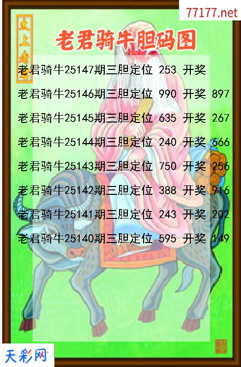 第25146期老君骑牛福彩3d胆码图