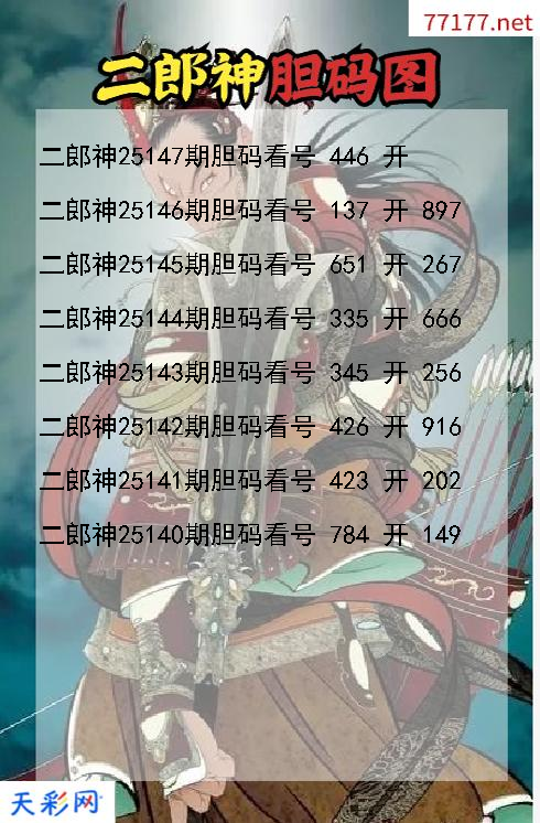 二郎神25146期3d胆码图