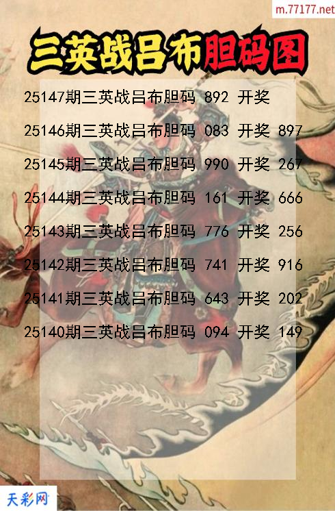 三英战吕布第25146期福彩3d胆码图