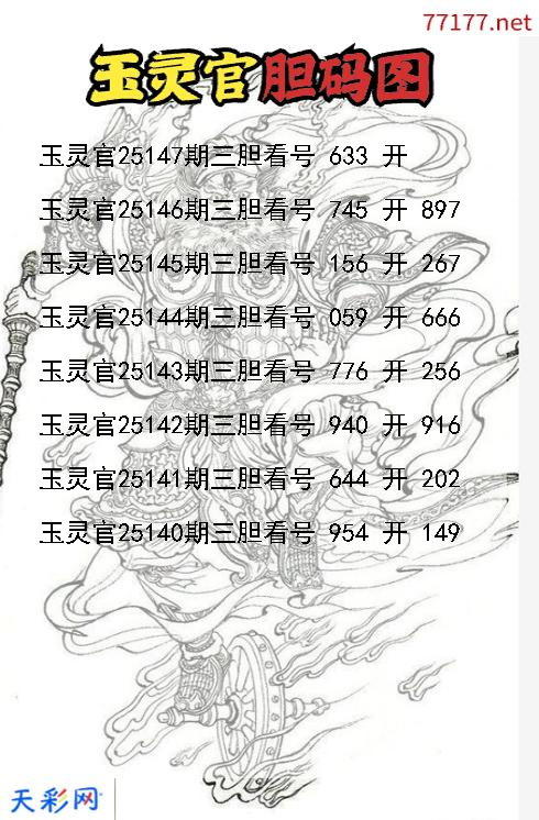玉灵官第25146期3d胆码图