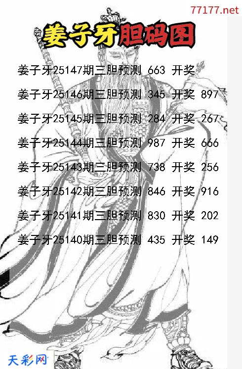3d第25146期姜子牙胆码图