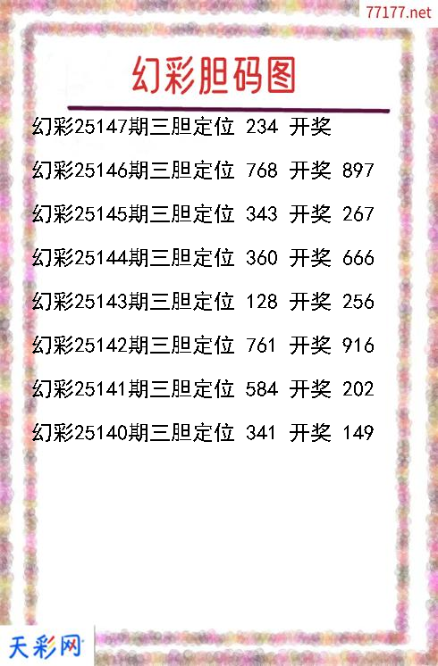 第25146期福彩3d幻彩胆码图