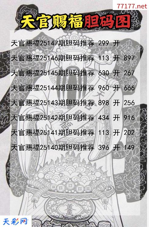 天官赐福第25146期福彩3d胆码图