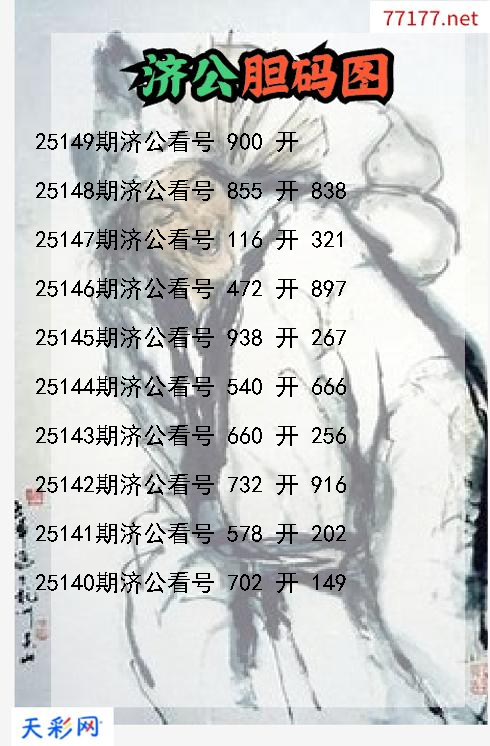 第25148期3d济公胆码图