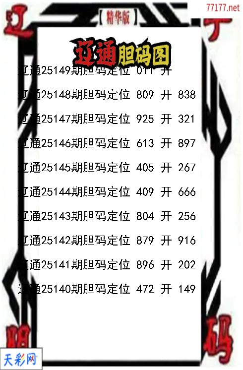 辽通第25148期福彩3d胆码图