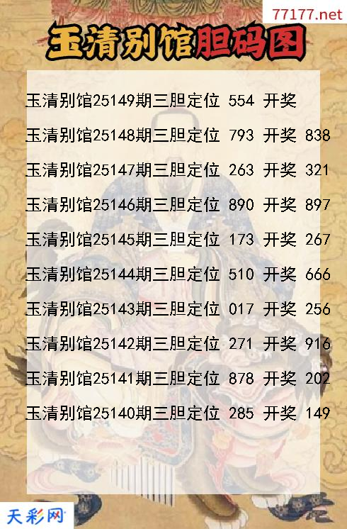 第25148期玉清别馆3d胆码图