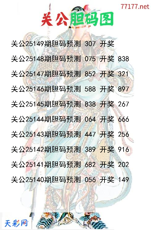d关公第25148期胆码图