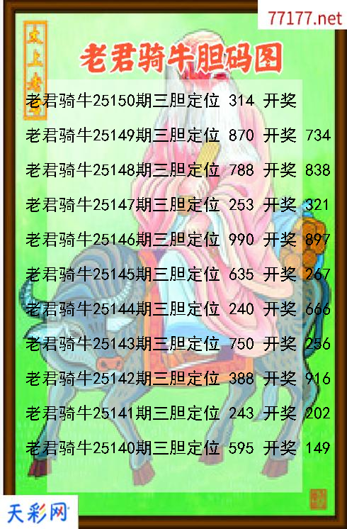 第25149期老君骑牛福彩3d胆码图