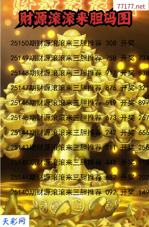 财源滚滚来第25149期福彩3d胆码图