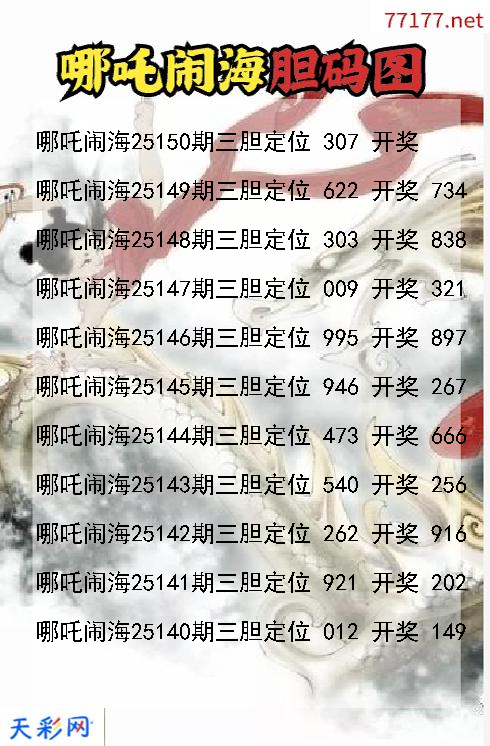 福彩3d第25149期哪吒闹海码图