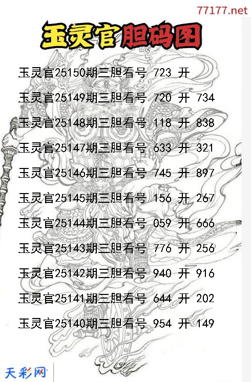 玉灵官第25149期3d胆码图