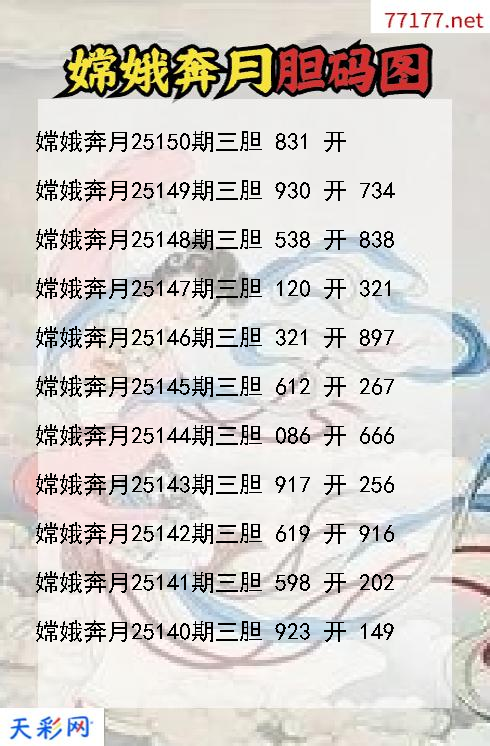 嫦娥奔月第25149期福彩3d胆码图