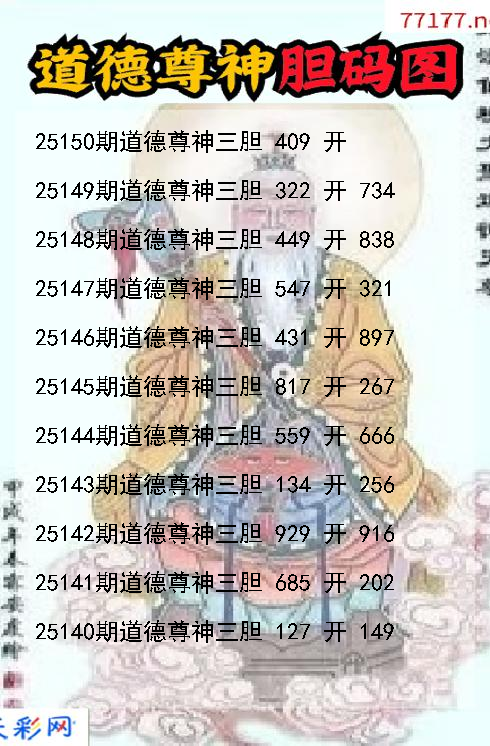 3d道德尊神第25149期胆码图