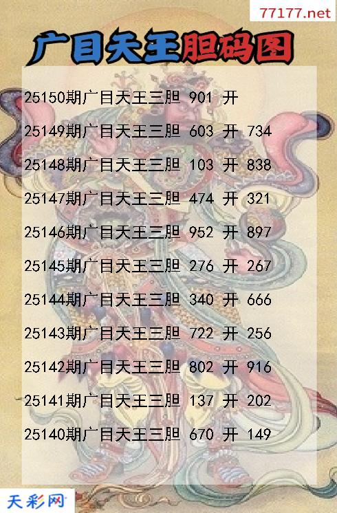 广目天王25149期3d胆码图