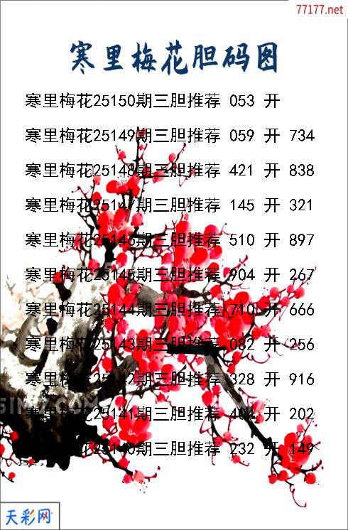 d寒里梅花第25149期胆码图