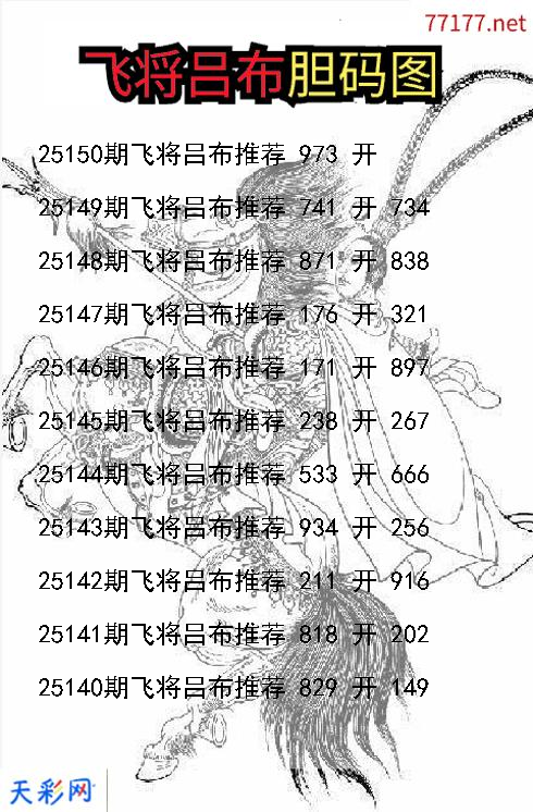 飞将吕布第25149期福彩3d胆码图