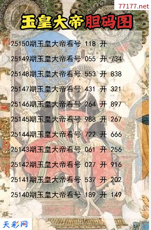 第25149期福彩3d玉皇大帝胆码图