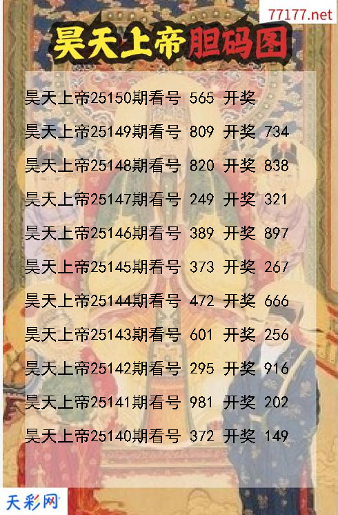 第25149期福彩3d昊天上帝胆码图
