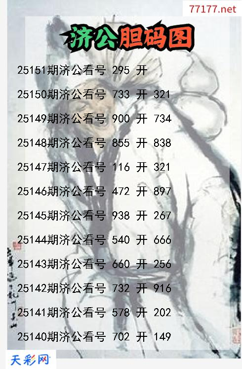 第25150期3d济公胆码图