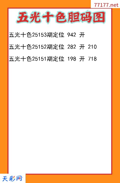 3d五光十色第25152期胆码图