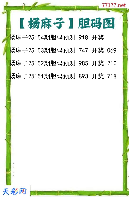 扬麻子第25153期3d胆码图