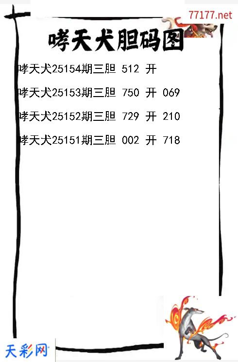 哮天犬第25153期3d胆码图