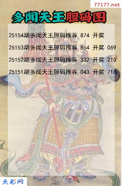 多闻天王第25153期福彩3d胆码图