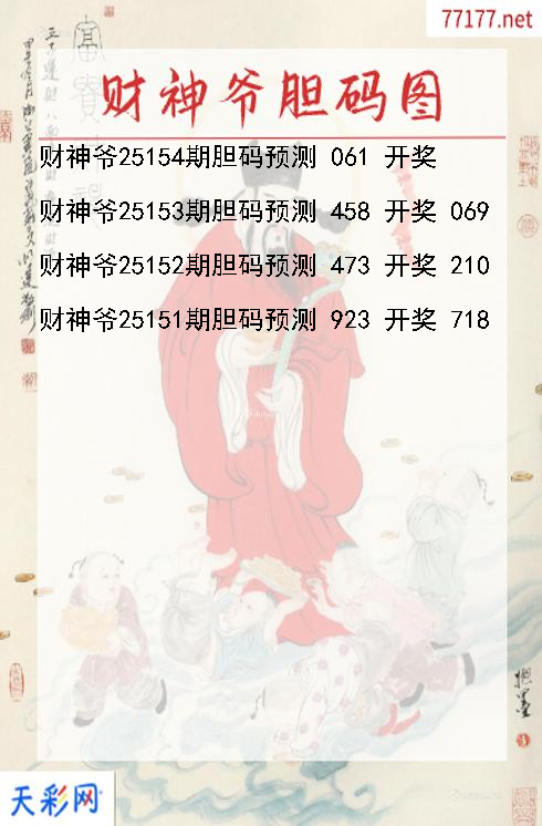 3d第25153期财神爷胆码图