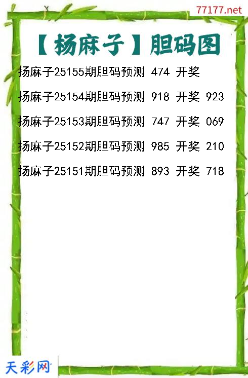 扬麻子第25154期3d胆码图