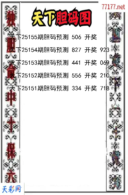 天下第25154期福彩3d胆码图