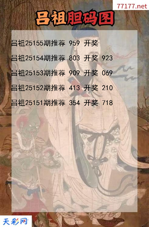 吕祖第25154期福彩3d胆码图