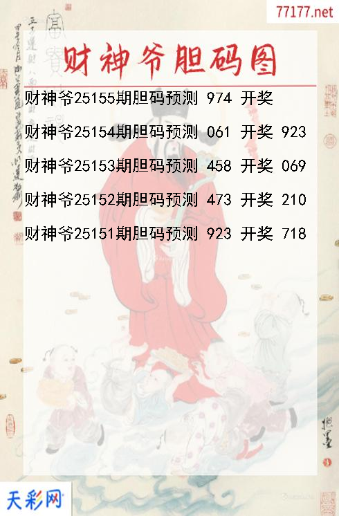 3d第25154期财神爷胆码图