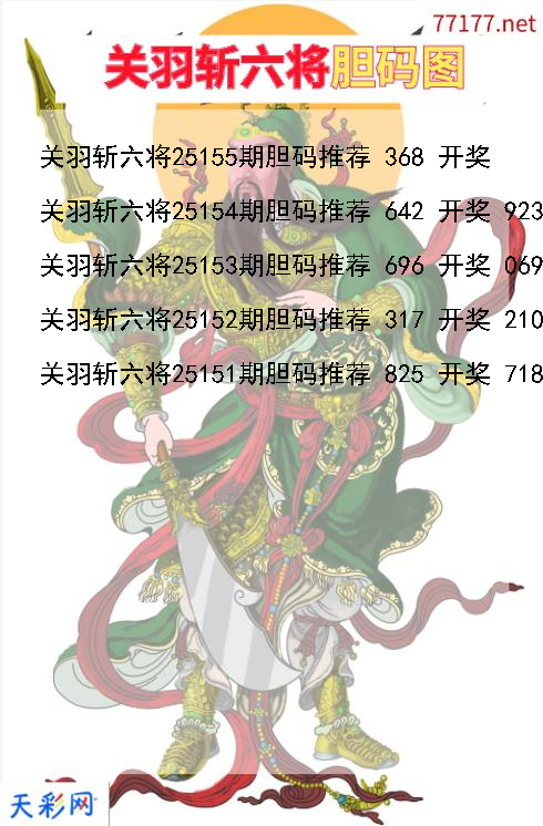 关羽斩六将25154期3d胆码图